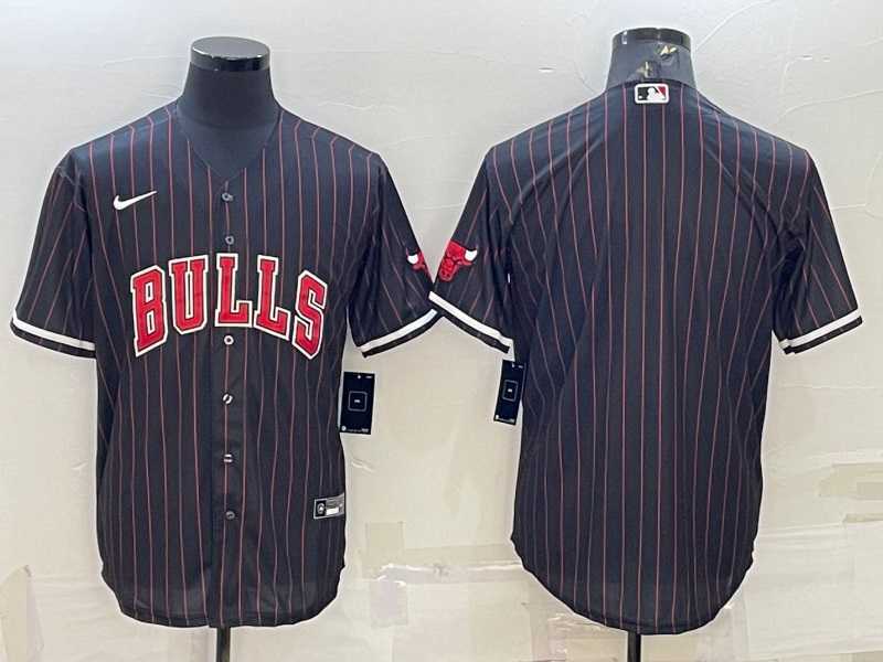 Men%27s Chicago Bulls Blank Black Cool Base Stitched Baseball Jersey